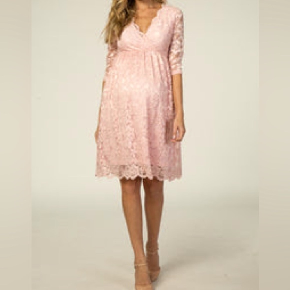 PINKBLUSH NWT Light Pink 3/4 Sleeve Floral Lace Maternity Nursing Dress